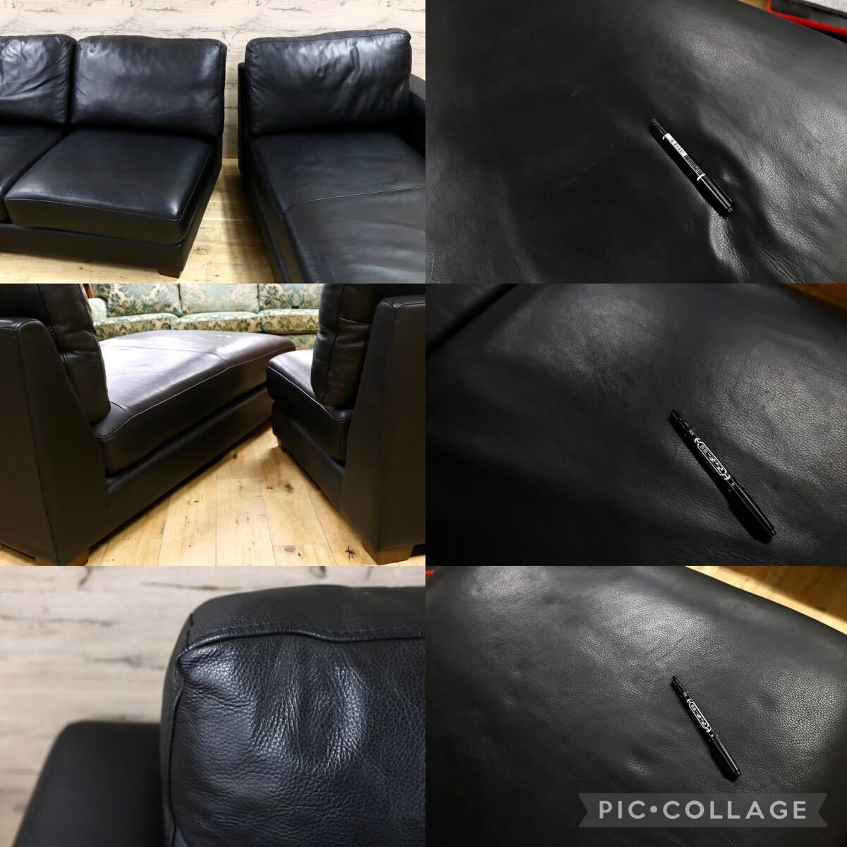 GMHN187○本革 黒 カウチソファ コーナーソファ リビングソファ スタイリッシュモダン 約23万