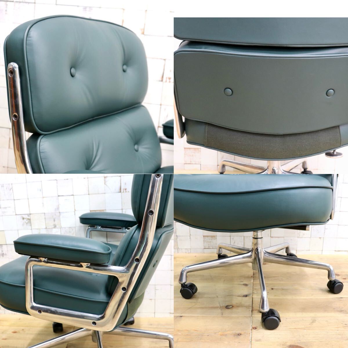 GMJO87Q○Herman Miller / ハーマンミラー イームズ エグゼクティブチェア タイムライフチェア 本革 グリーン チャールズ&レイ 定価約95万