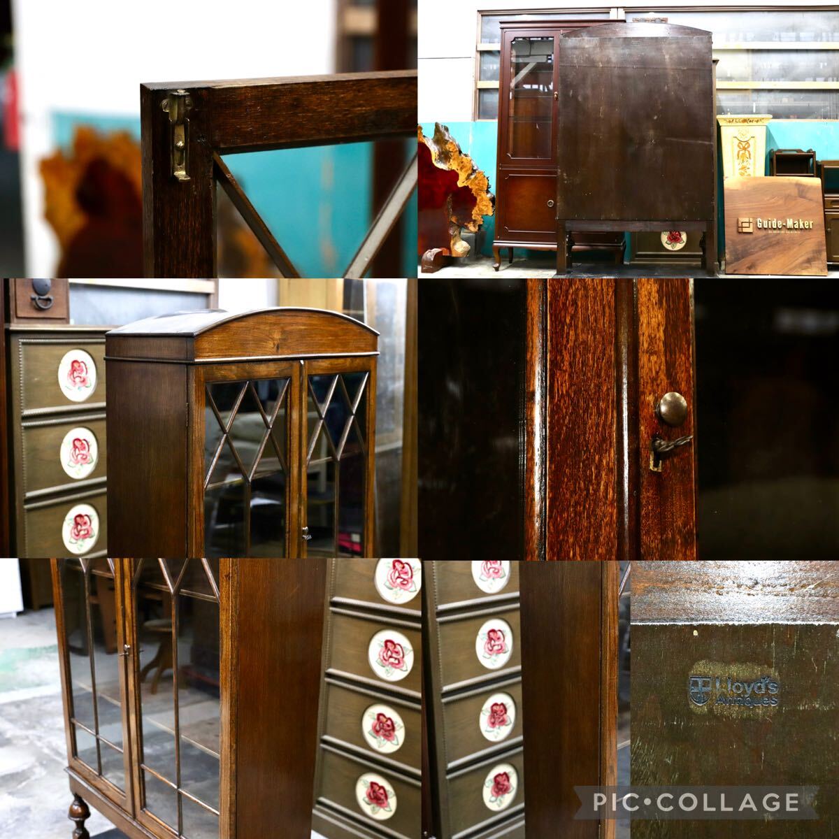 GMJS238○Lloyd’s Antiques / ロイズ・アンティークス 英国アンティーク オーク材 キャビネット ディスプレイキャビネット 約40万 稀少