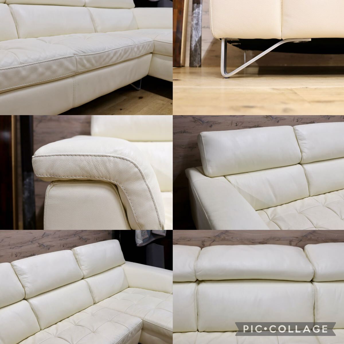 GMEK1234○IDC OTSUKA / 大塚家具 L/S Comfort-08 LSコンフォート08 カウチソファ 総本革 ホワイト 可動式ヘッドレスト 参考定価48.6万
