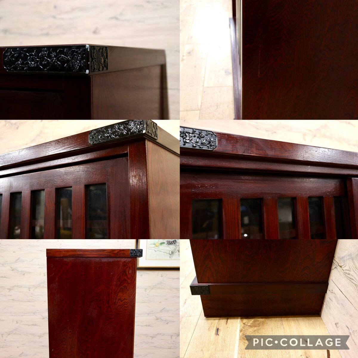 GMJH355B◯吉野民芸 水屋 食器棚 キャビネット 飾り棚 伝統工芸 和家具 和室 座敷 古民家 和モダン 収納家具 昭和レトロ 欅 定価約33万