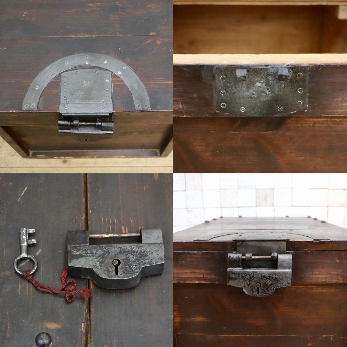GMJS361F〇 木箱 古道具 木製収納箱 鋲打ち 収納ボックス 時代物 和家具 レトロ アンティーク