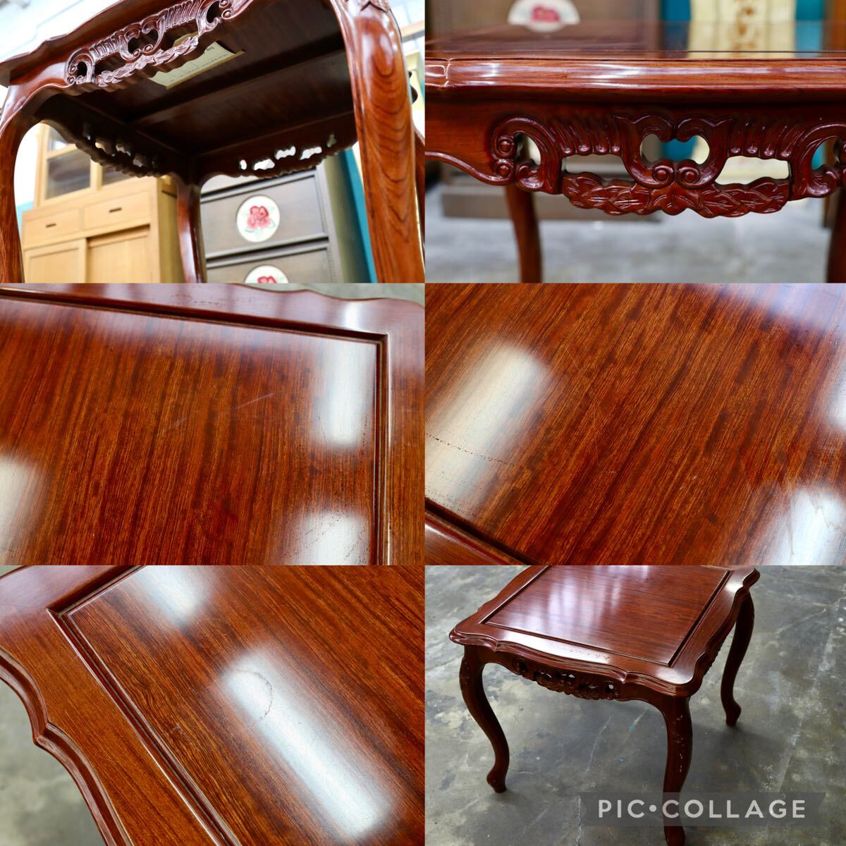 GMJH403C○中国美術 唐木 飾り台 花台 透かし彫り 猫脚 木彫刻 唐物 中国家具 サイドテーブル アンティーク調 クラシック