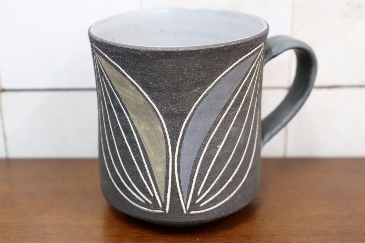 GMJO119G〇市野悟窯 市野哲次 丹波焼 彩色線象嵌 マグカップ 陶器 現代陶芸 作家物