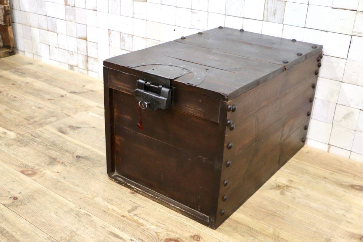 GMJS361F〇 木箱 古道具 木製収納箱 鋲打ち 収納ボックス 時代物 和家具 レトロ アンティーク