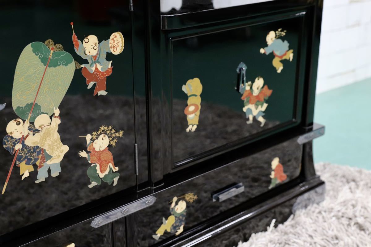 GMGS27○最高峰 西塚朝光 茶棚 飾り棚 唐子図 サイドボード 和家具 輪島塗 天皇家納入作品制作蒔絵師 希少 定価約1000万 展示品※発送不可