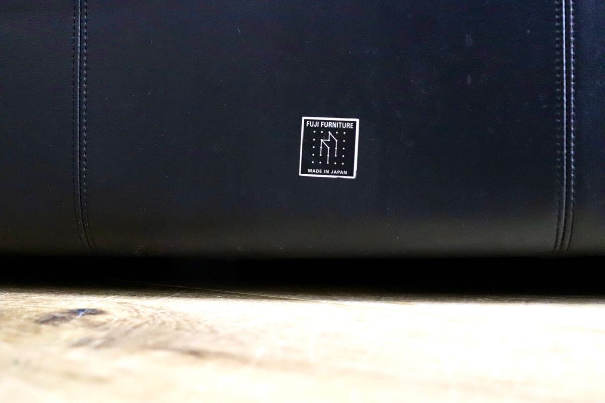 GMHH311○冨士ファニチア / FUJI FURNITURE 3人掛けソファ トリプルソファ 長椅子 3シーター 国産家具 ヴィンテージ 本革 ブラック