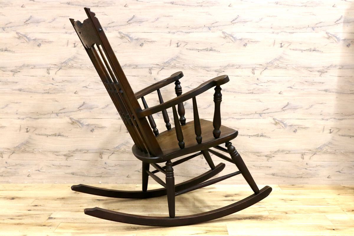 GMHS372○永田良介商店 ロッキングチェア 神戸家具 揺り椅子 楢無垢材 稀少 ヴィンテージ レトロ メンテナンス済み