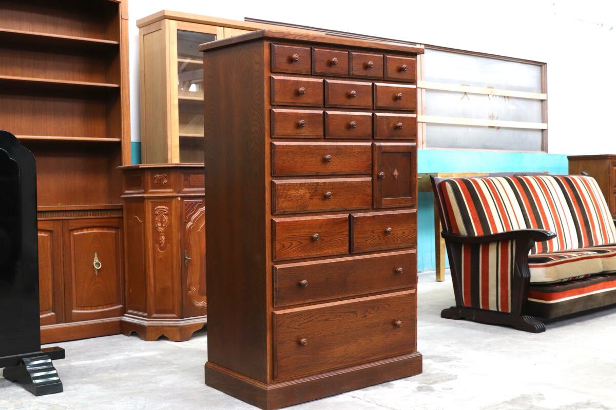 GMHH467○三越家具 Brugge ブルージュ ハイチェスト HK-204 オーク材 英国クラシック カントリー 整理箪笥 収納家具 レトロ