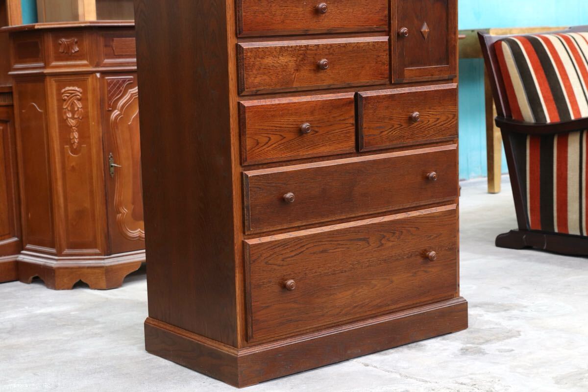 GMHH467○三越家具 Brugge ブルージュ ハイチェスト HK-204 オーク材 英国クラシック カントリー 整理箪笥 収納家具 レトロ