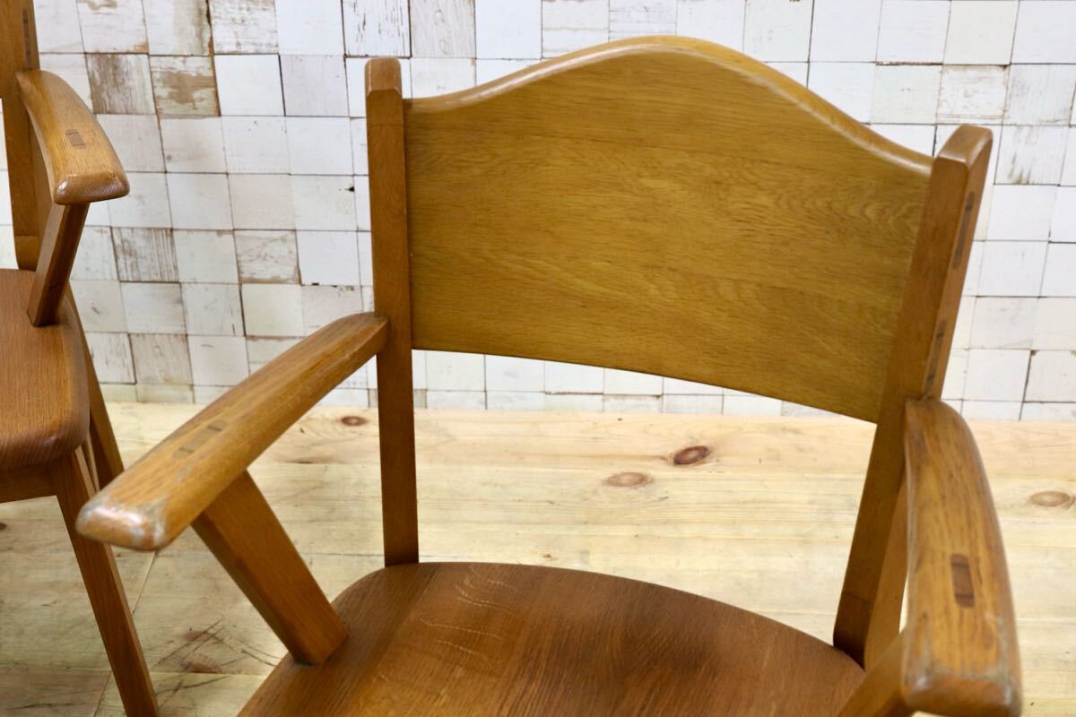 GMHH460○飛騨産業 / HIDA キツツキ アームチェア ダイニングチェア 椅子 2脚セット 楢無垢材 レトロ カントリー ヴィンテージ