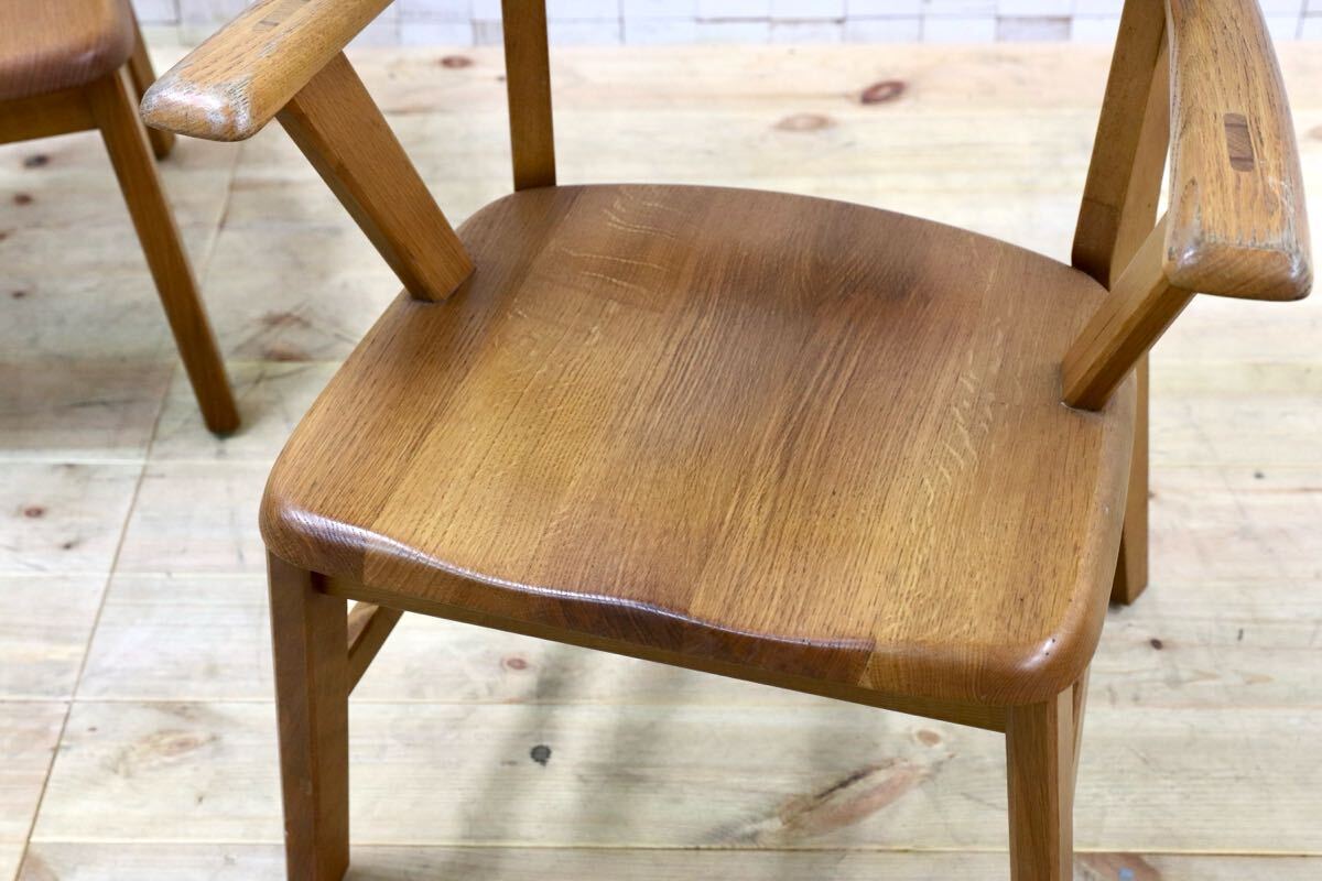 GMHH460○飛騨産業 / HIDA キツツキ アームチェア ダイニングチェア 椅子 2脚セット 楢無垢材 レトロ カントリー ヴィンテージ