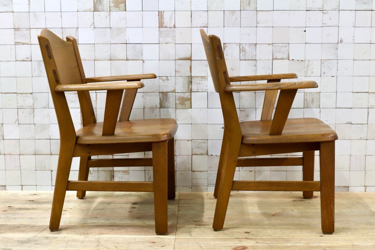 GMHH460○飛騨産業 / HIDA キツツキ アームチェア ダイニングチェア 椅子 2脚セット 楢無垢材 レトロ カントリー ヴィンテージ