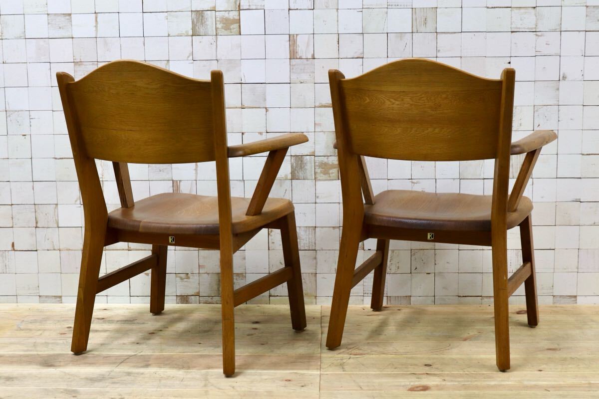 GMHH460○飛騨産業 / HIDA キツツキ アームチェア ダイニングチェア 椅子 2脚セット 楢無垢材 レトロ カントリー ヴィンテージ