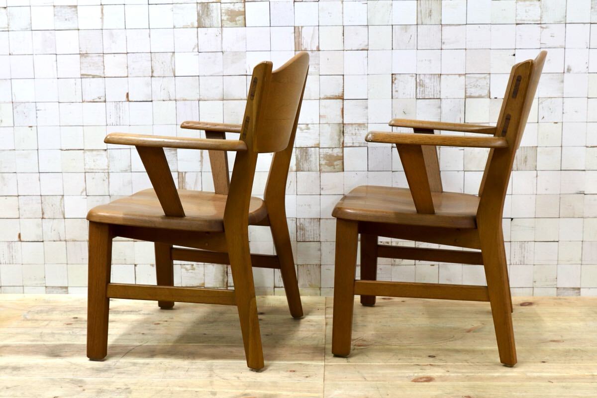 GMHH460○飛騨産業 / HIDA キツツキ アームチェア ダイニングチェア 椅子 2脚セット 楢無垢材 レトロ カントリー ヴィンテージ