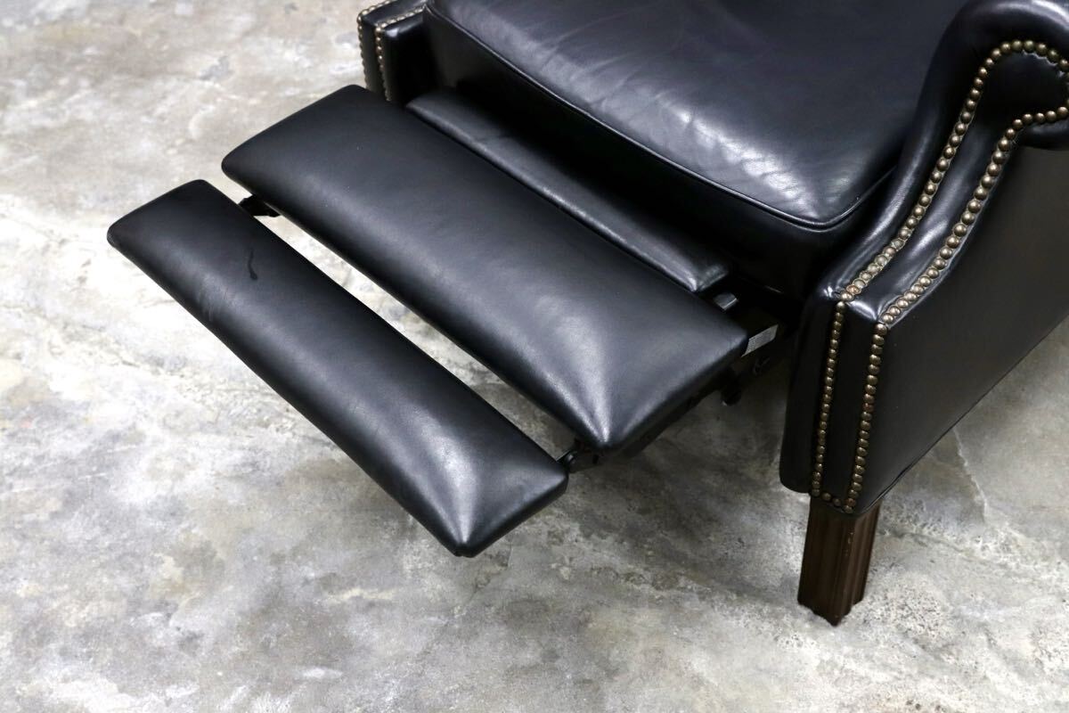 GMIK391○Jarrett Brothers / ジャレットブラザーズ DREXEL HERITAGE ドレクセル取扱い ウイングバックチェア 本革 黒 稀少 約45万