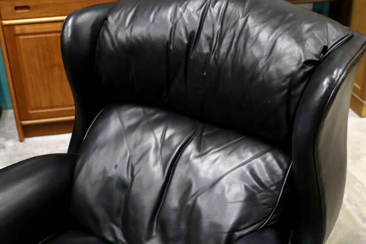 GMIK391○Jarrett Brothers / ジャレットブラザーズ DREXEL HERITAGE ドレクセル取扱い ウイングバックチェア 本革 黒 稀少 約45万