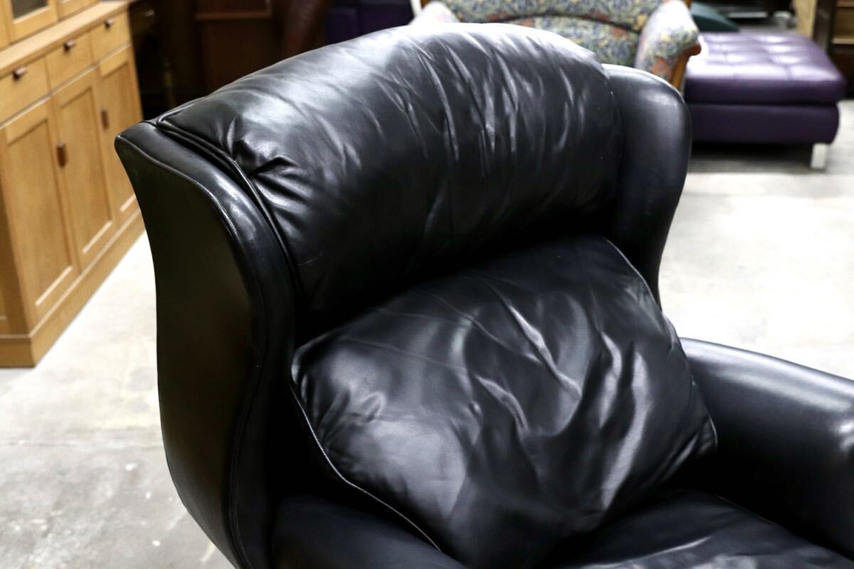 GMIK391○Jarrett Brothers / ジャレットブラザーズ DREXEL HERITAGE ドレクセル取扱い ウイングバックチェア 本革 黒 稀少 約45万