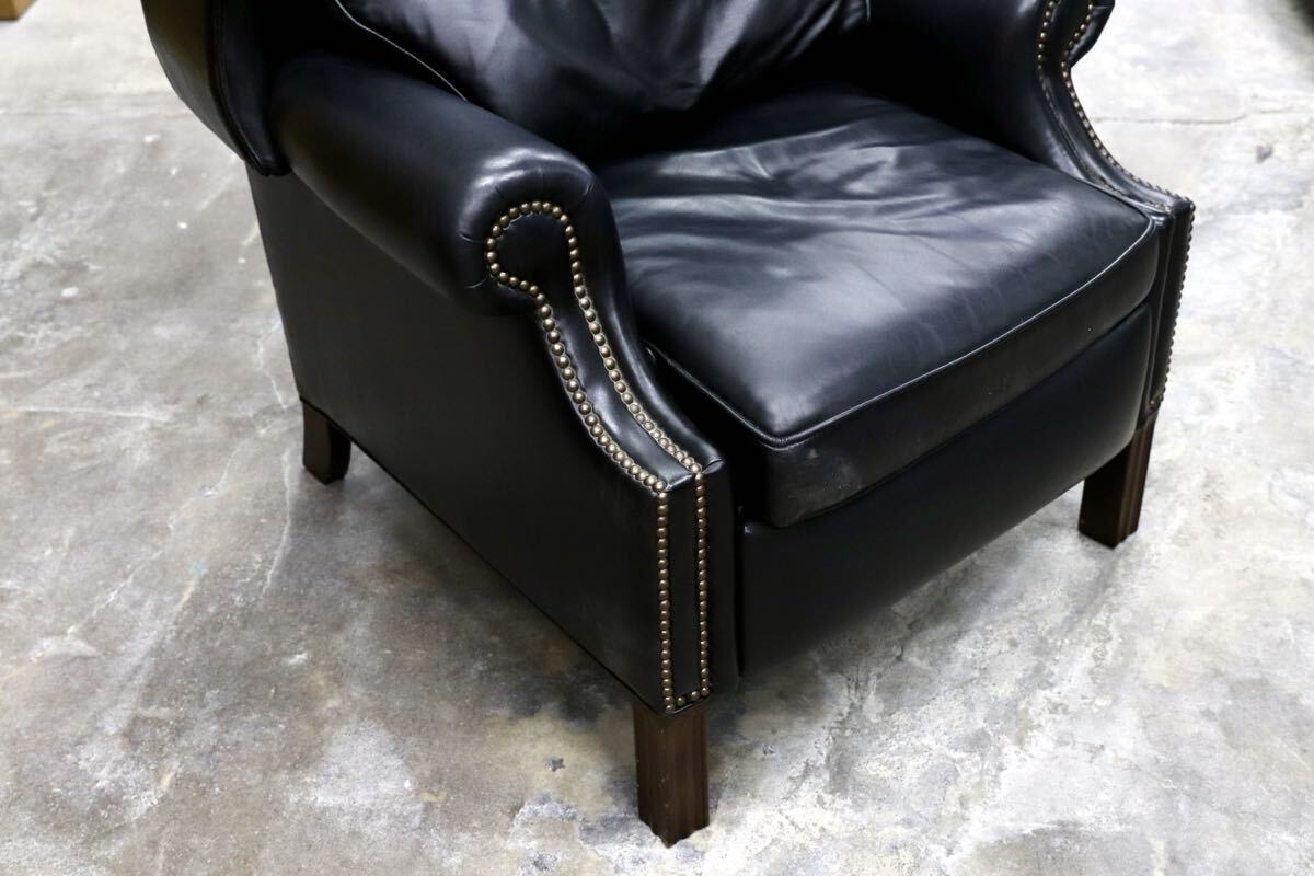 GMIK391○Jarrett Brothers / ジャレットブラザーズ DREXEL HERITAGE ドレクセル取扱い ウイングバックチェア 本革 黒 稀少 約45万