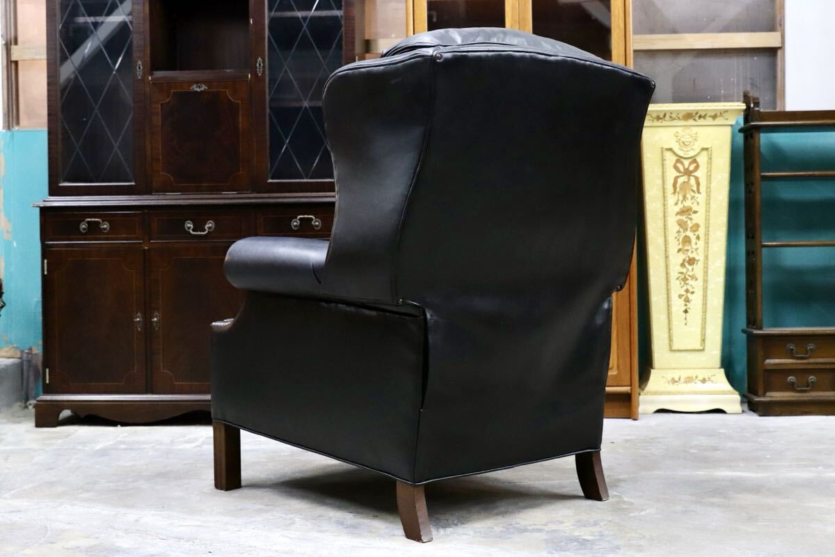 GMIK391○Jarrett Brothers / ジャレットブラザーズ DREXEL HERITAGE ドレクセル取扱い ウイングバックチェア 本革 黒 稀少 約45万