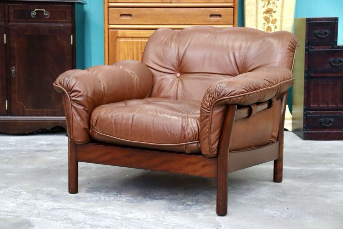 GMIH223A○maruni / マルニ Madison 1人掛けソファ シングルソファ 本革 ブラウン 北欧ヴィンテージスタイル オールドマルニ 希少