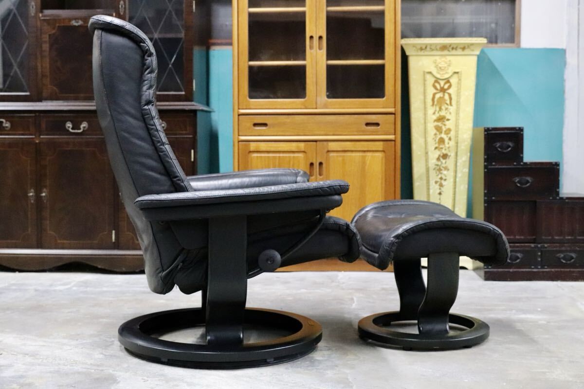 GMIK460○EKORNES / エコーネス ロイヤル ヴィンテージ リクライニングチェア 上位モデル 北欧 ノルウェー シングルソファ ブラック 本革