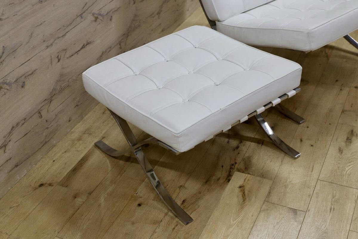 GMIS300○ミース・ファン・デル・ローエ バルセロナチェア 本革 ホワイト 名作 デザイナーズ リプロダクト オットマン ミッドセンチュリー