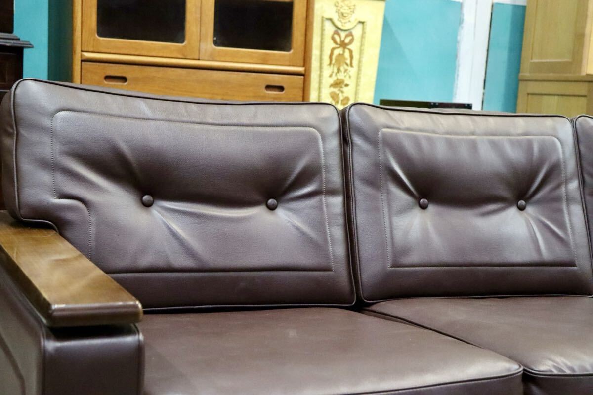 GMIH254○karimoku / カリモク US4553 3人掛けソファ トリプルソファ 長椅子 合皮 ブラウン 応接 国産家具