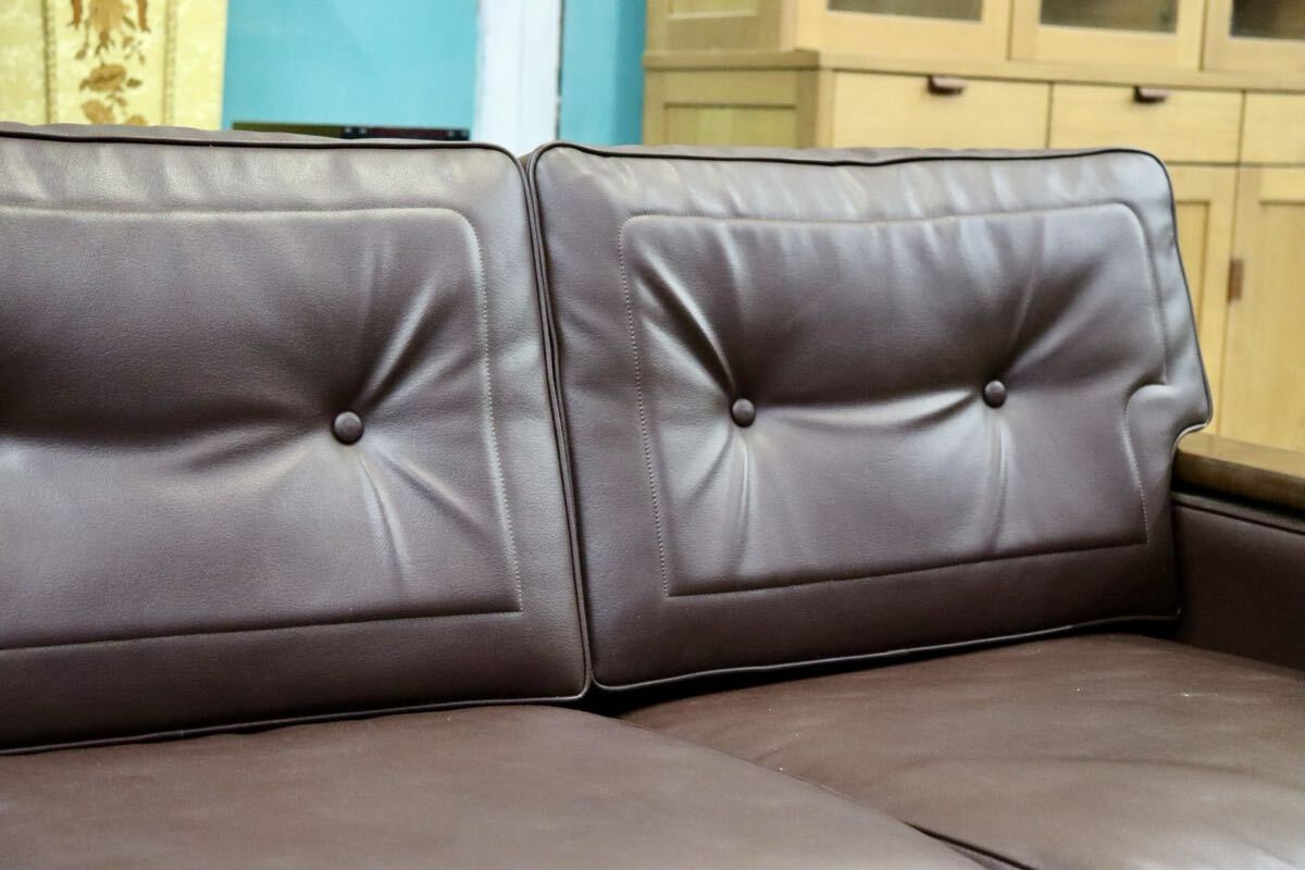 GMIH254○karimoku / カリモク US4553 3人掛けソファ トリプルソファ 長椅子 合皮 ブラウン 応接 国産家具