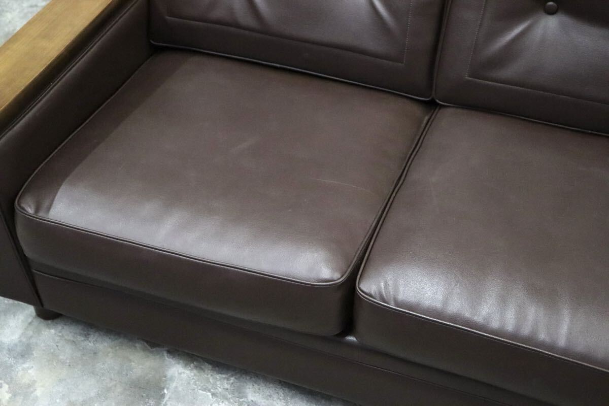 GMIH254○karimoku / カリモク US4553 3人掛けソファ トリプルソファ 長椅子 合皮 ブラウン 応接 国産家具