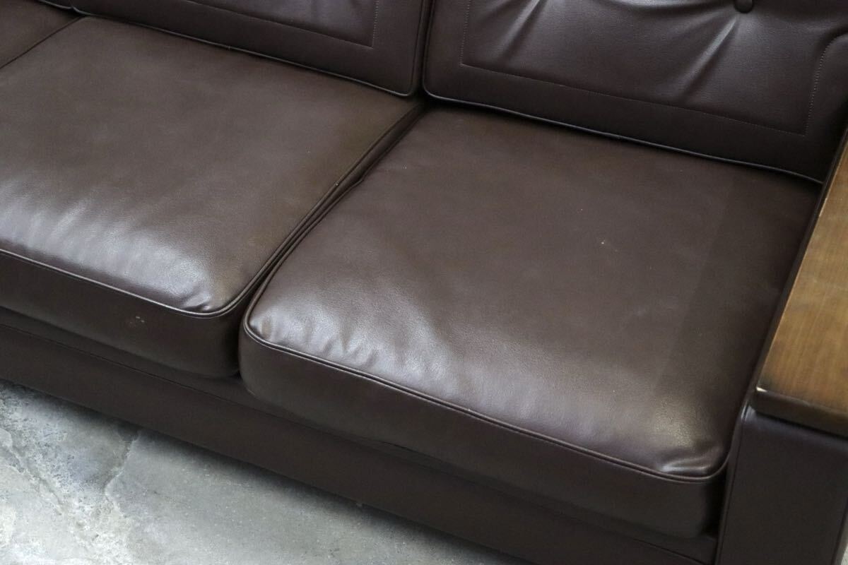 GMIH254○karimoku / カリモク US4553 3人掛けソファ トリプルソファ 長椅子 合皮 ブラウン 応接 国産家具