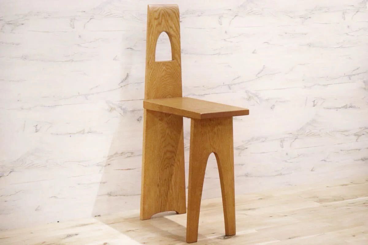 GMFK413○工房家具 椅子 花台 飾り台 腰掛け 楢材 無垢材 木製 飾り台 オブジェ 展示品