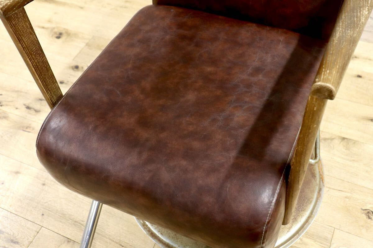 GMIH290○mateli / マテリ スタイリングチェア サロンチェア 美容室 椅子 鋲打ち 合皮 レザー ブラウン ヴィンテージ 希少