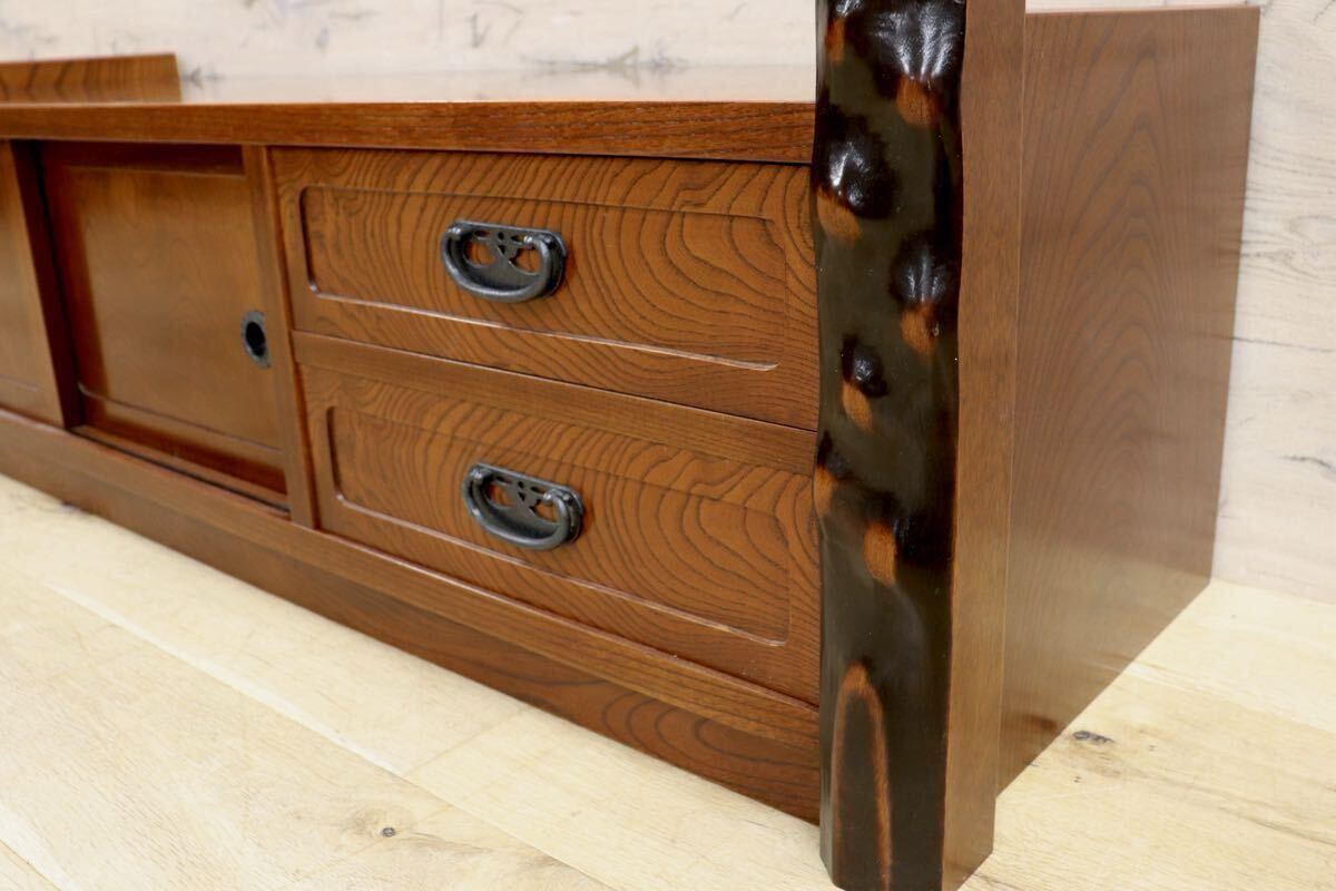 GMIH151○欅材 置き床 飾り棚 花台 ローボード 床の間 和室 茶室 和家具 伝統工芸 和モダン 茶棚 古民家