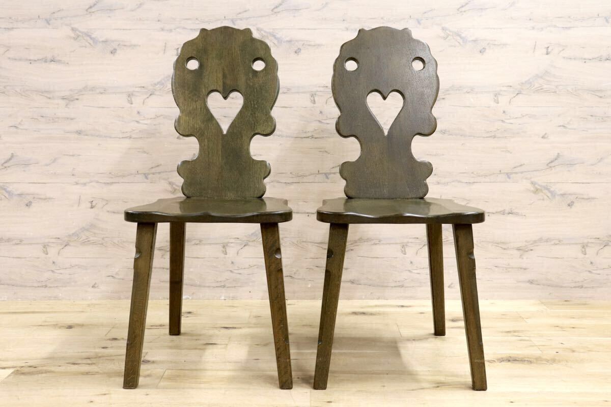 GMIK619A○ハート ダイニングチェア 2脚セット アームレスチェア 椅子 カントリー ヴィンテージ アンティーク デザイン 木製家具