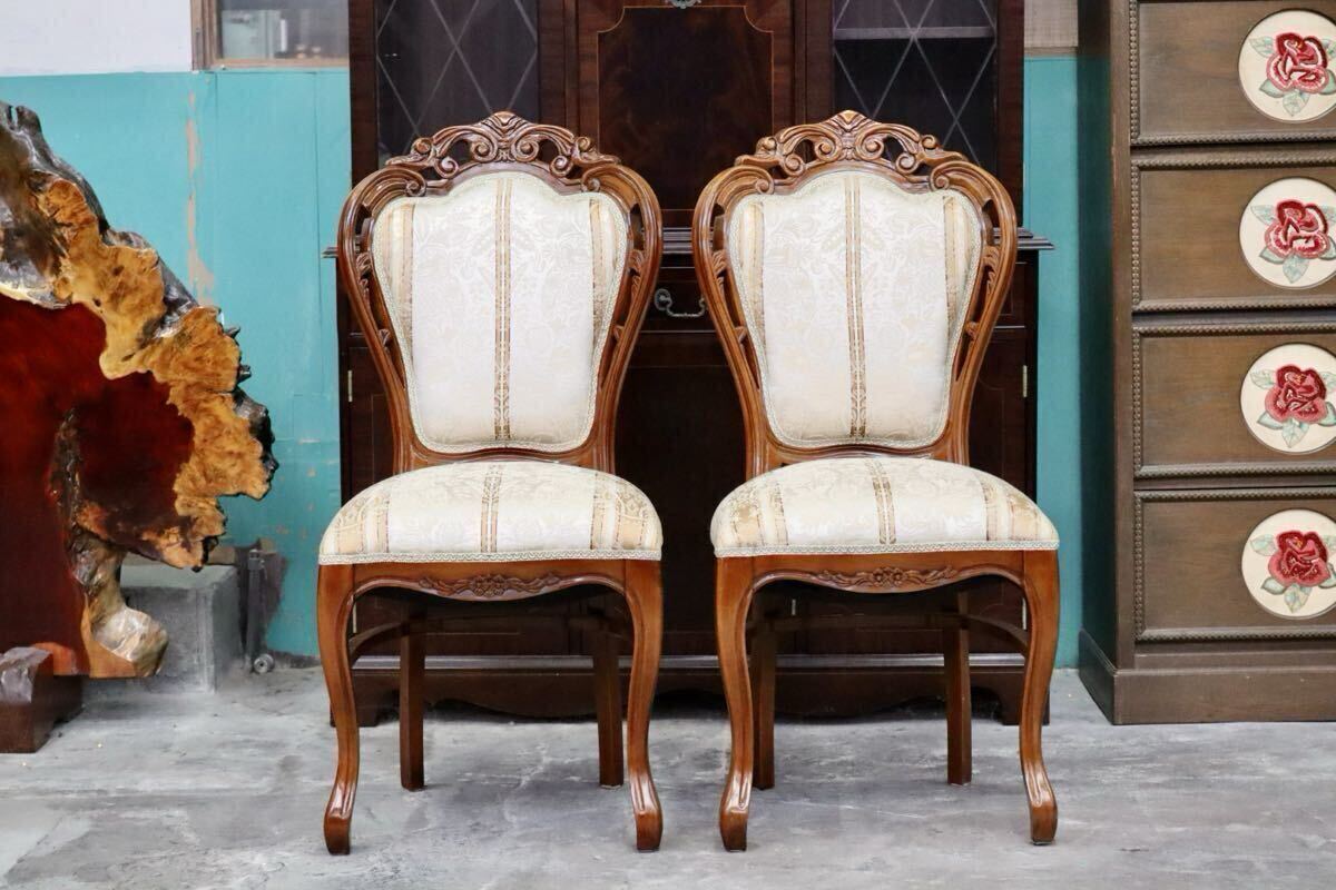 GMIK600B○イタリア製 ダイニングチェア アームレスチェア 食卓椅子 2脚セット 木製 ファブリック 猫脚 アンティーク調 クラシック