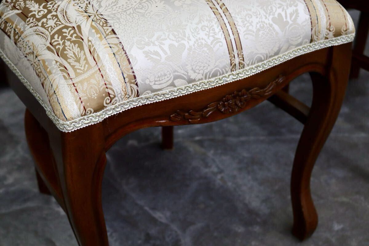 GMIK600B○イタリア製 ダイニングチェア アームレスチェア 食卓椅子 2脚セット 木製 ファブリック 猫脚 アンティーク調 クラシック