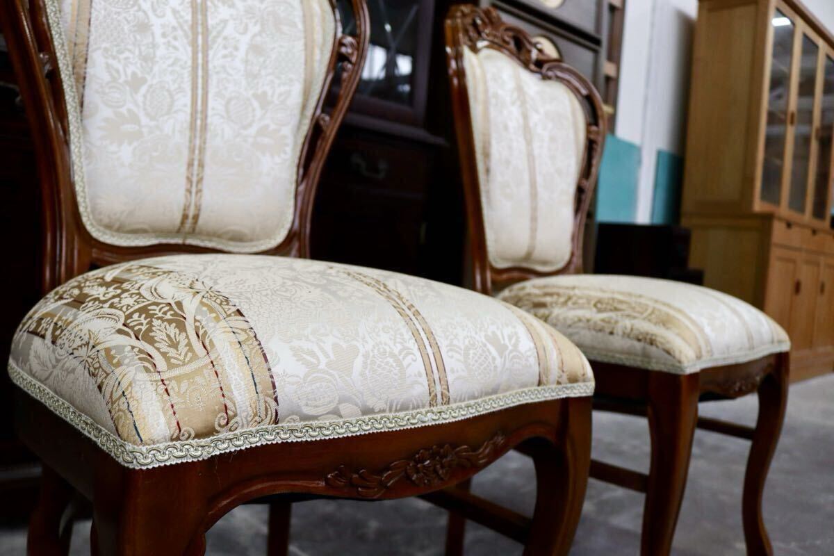 GMIK600B○イタリア製 ダイニングチェア アームレスチェア 食卓椅子 2脚セット 木製 ファブリック 猫脚 アンティーク調 クラシック