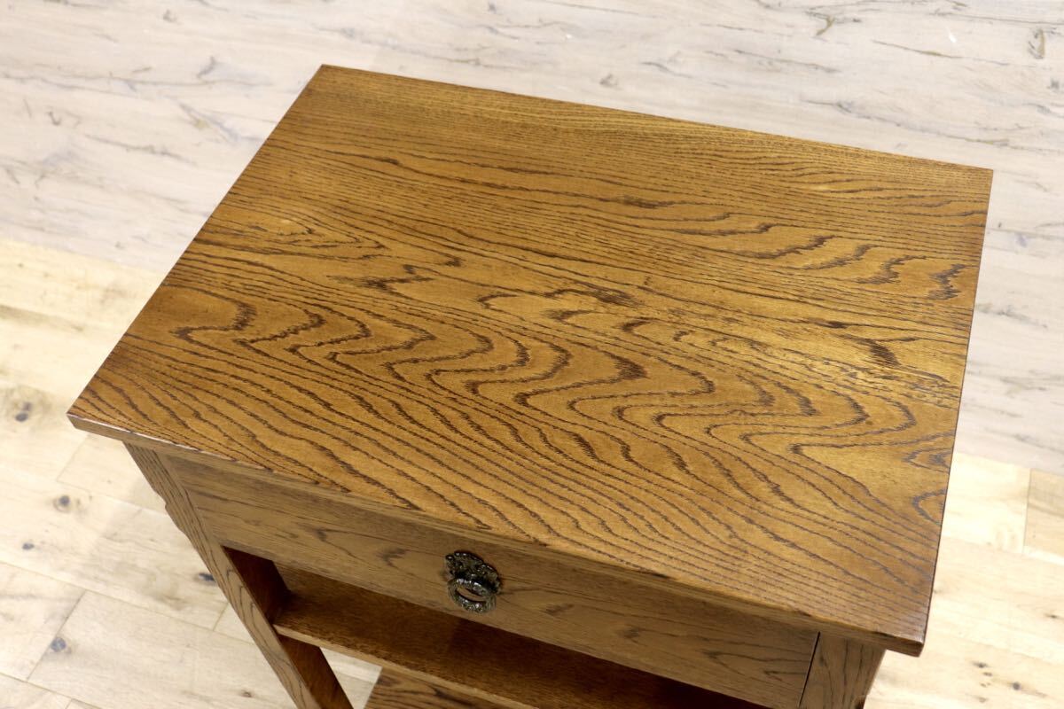 GMIK667○神戸家具 洋家具 サイドテーブル ナイトテーブル 引き出し収納 オープンラック 飾り棚 アンティーク調 クラシック 無垢材