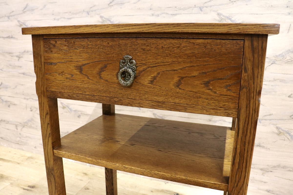 GMIK667○神戸家具 洋家具 サイドテーブル ナイトテーブル 引き出し収納 オープンラック 飾り棚 アンティーク調 クラシック 無垢材