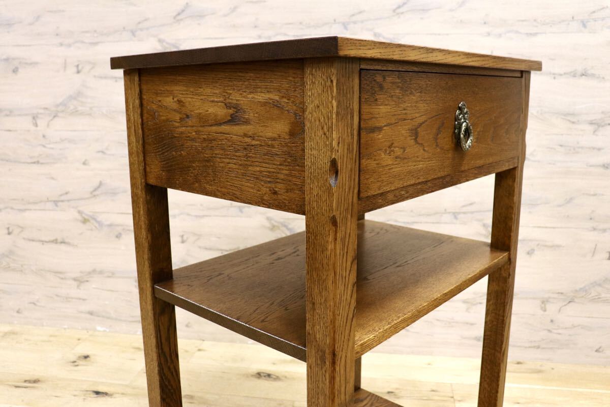 GMIK667○神戸家具 洋家具 サイドテーブル ナイトテーブル 引き出し収納 オープンラック 飾り棚 アンティーク調 クラシック 無垢材