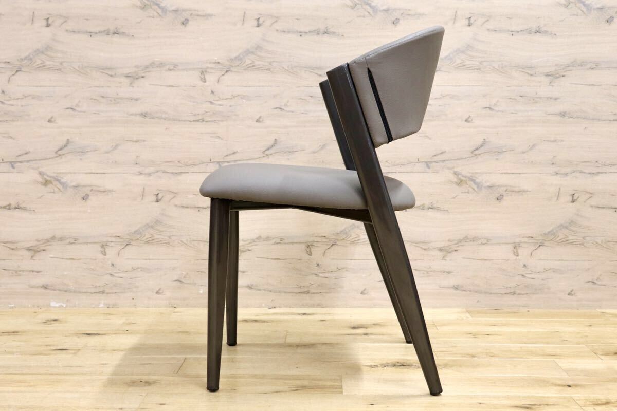 GMIS334E○モダン ダイニングチェア アームレスチェア 椅子 食卓椅子 レザー グレー シンプル スタイリッシュ インテリア 展示品