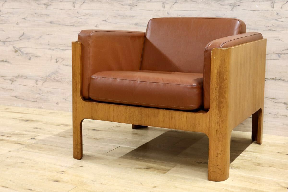 GMIK654C○天童木工 / Tendo HACO ハコ チーク材 ジャパニーズモダン ヴィンテージ 1人掛けソファ シングルソファ 合皮 剣持勇 稀少