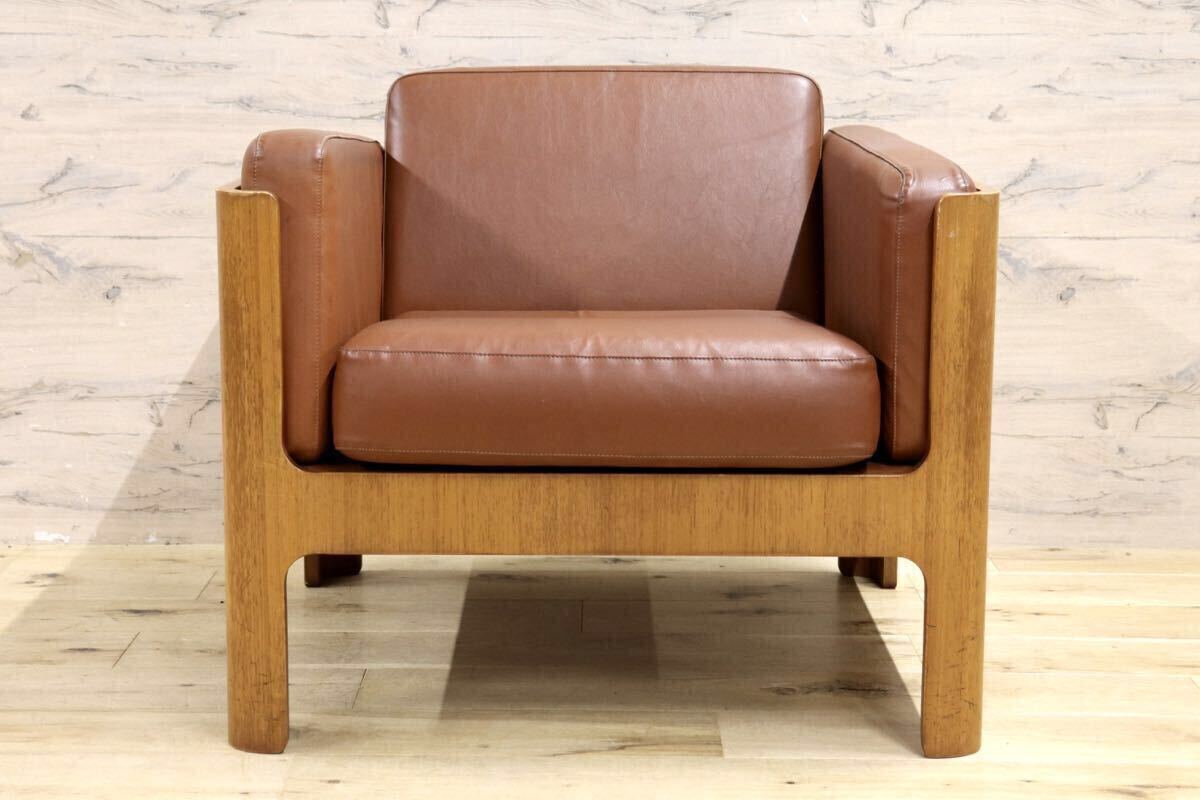GMIK654C○天童木工 / Tendo HACO ハコ チーク材 ジャパニーズモダン ヴィンテージ 1人掛けソファ シングルソファ 合皮 剣持勇 稀少