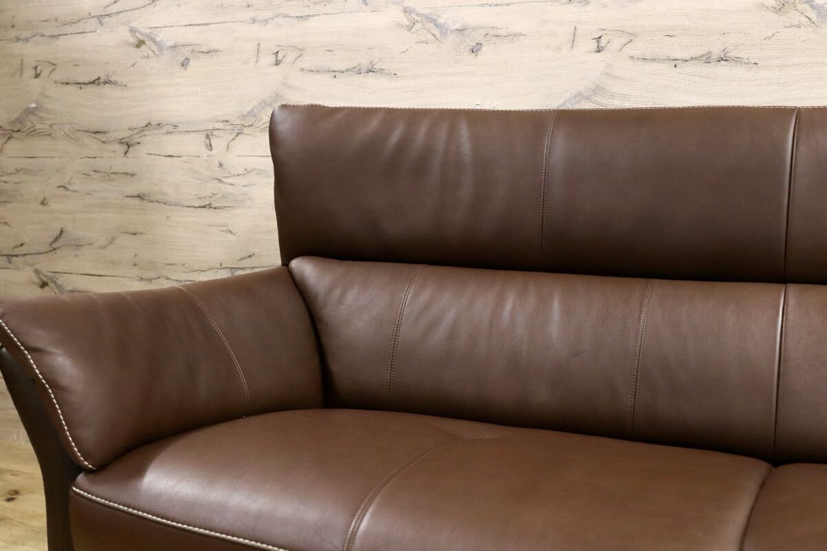 GMIS346○karimoku / カリモク ZT15シリーズ 長椅子 3人掛けソファ トリプルソファ ブラウン 本革 レザー 国産家具 定価約23.2万