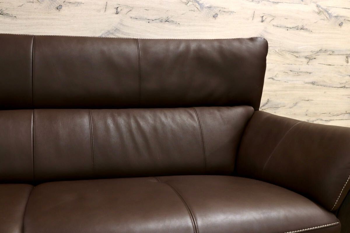 GMIS346○karimoku / カリモク ZT15シリーズ 長椅子 3人掛けソファ トリプルソファ ブラウン 本革 レザー 国産家具 定価約23.2万