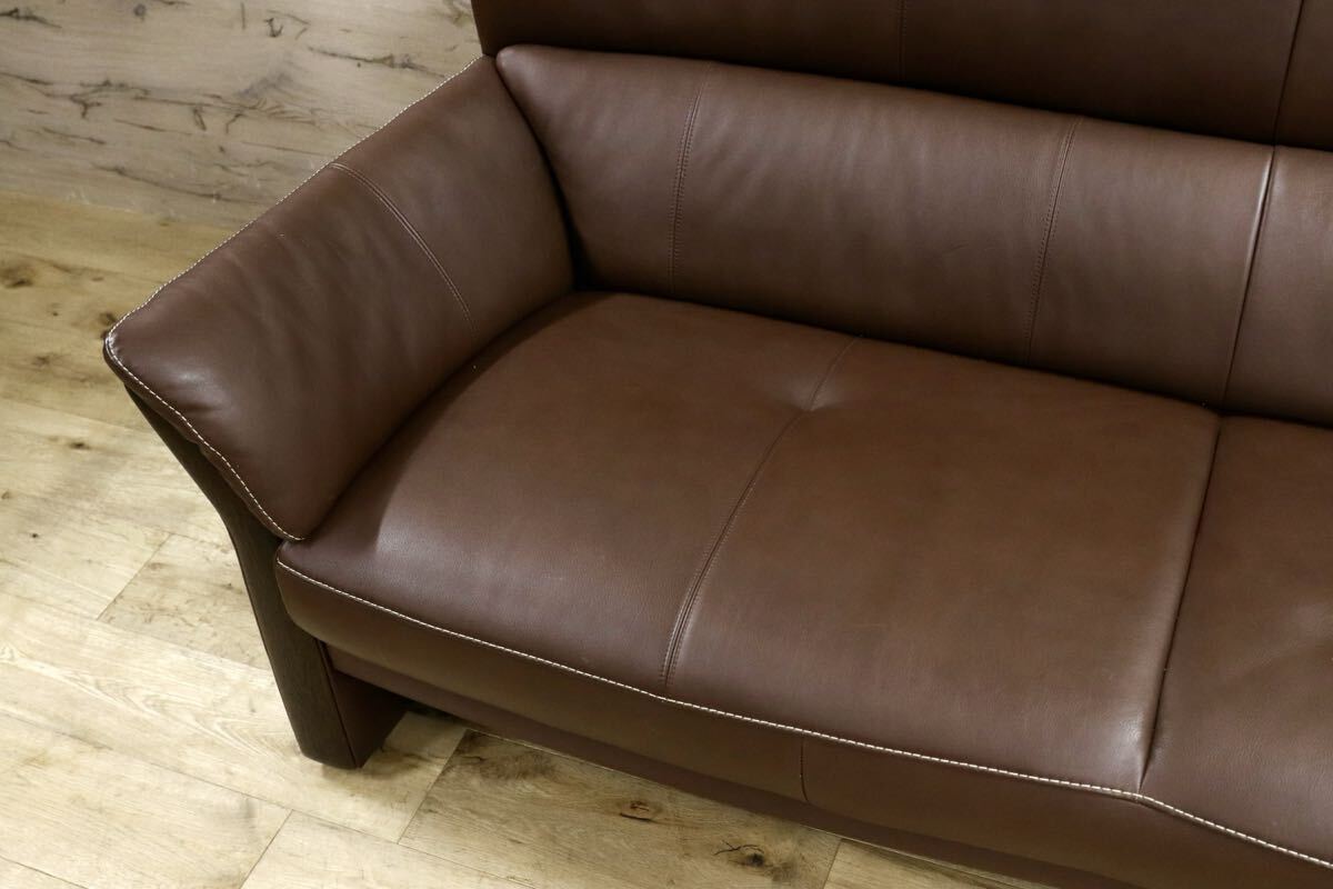 GMIS346○karimoku / カリモク ZT15シリーズ 長椅子 3人掛けソファ トリプルソファ ブラウン 本革 レザー 国産家具 定価約23.2万