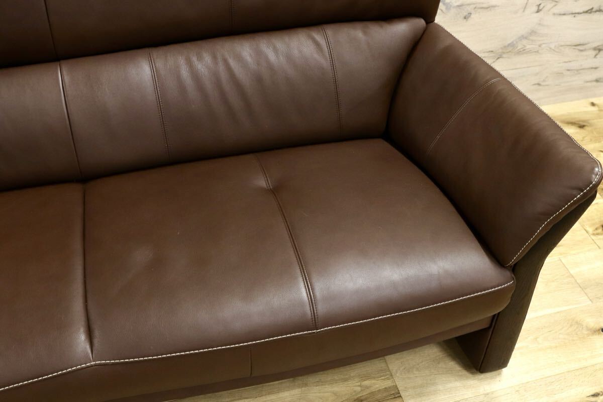 GMIS346○karimoku / カリモク ZT15シリーズ 長椅子 3人掛けソファ トリプルソファ ブラウン 本革 レザー 国産家具 定価約23.2万