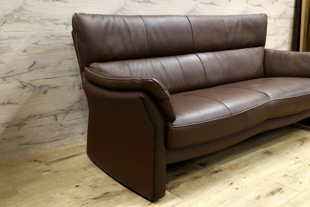 GMIS346○karimoku / カリモク ZT15シリーズ 長椅子 3人掛けソファ トリプルソファ ブラウン 本革 レザー 国産家具 定価約23.2万