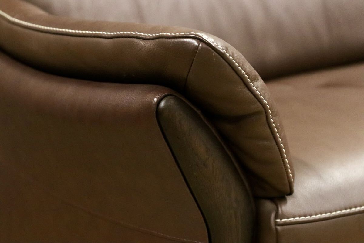 GMIS346○karimoku / カリモク ZT15シリーズ 長椅子 3人掛けソファ トリプルソファ ブラウン 本革 レザー 国産家具 定価約23.2万